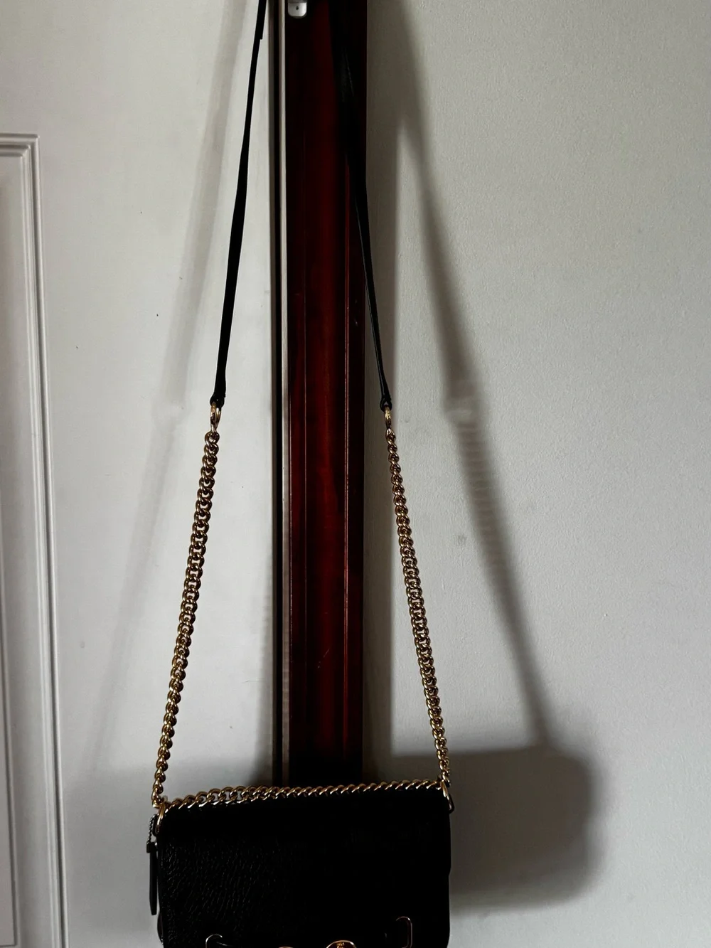 Coach Blake in Black  Pebbled Leather Shoulder Bag with Gold Chain